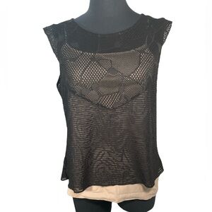 Sheer lace flutter cap sleeve zip goth Barbie ballerina stretch layer tank top